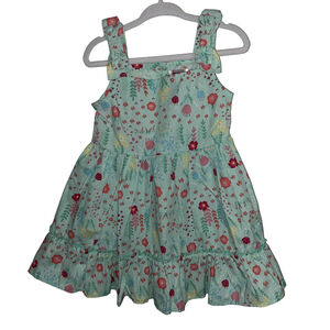 Girls Nannette Kids Summer Sun Dress blue Green Floral with bow accents Size 2T